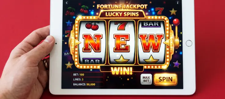 slot machine reels with "NEW" spelled out across the reels