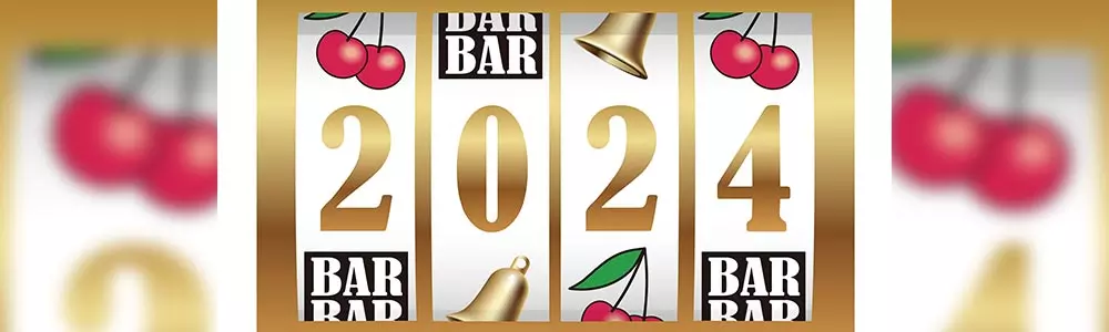 Slot machine displaying “2024” on the reels