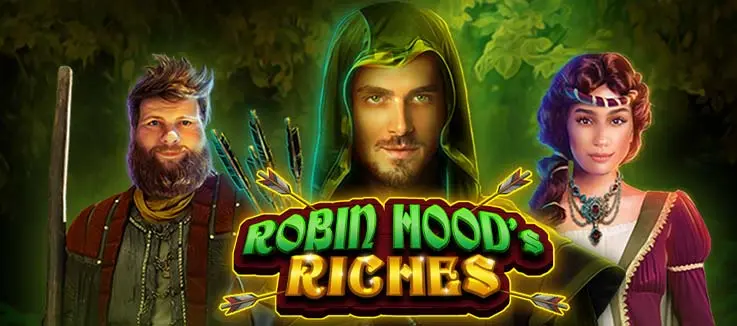 illustration of Robin Hood with his bow and arrow in the forest